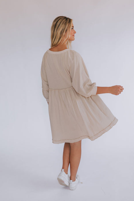 Oatmeal Frill Detail Exposed Seam Slits Mini Dress