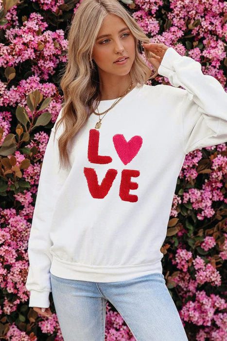 Beige LOVE Patched Graphic Valentines Sweatshirt