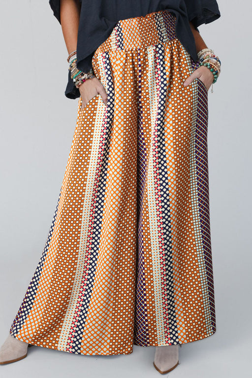 Multicolor Geometric Printed Wide Leg High Waist Pants