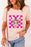 Pink Easter Rabbit Checkered Flower Graphic O Neck T Shirt