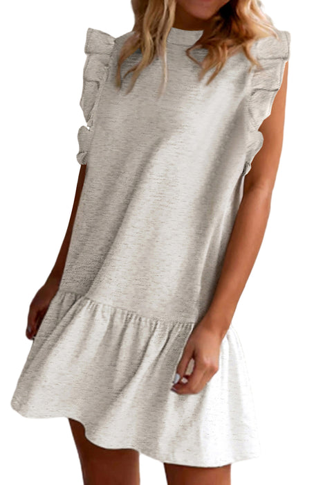 White Solid Color Ruffle Hem Mini Sweatshirt Dress