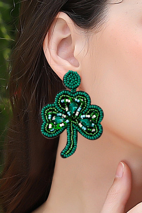 Blackish Green St Patrick Clover Beaded Dropping Earrings