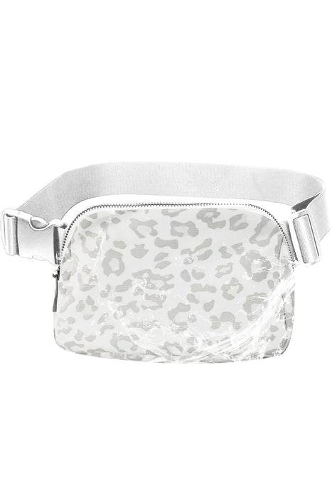 White 20*5*14cm Leopard Print Buckle Canvas Waist Pack Belt Bag