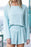 Sky Blue Long Sleeve Top & Shirred High Waist Shorts Set