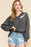 Grey Patch Pocket Distressed Long Sleeve V Neck Top