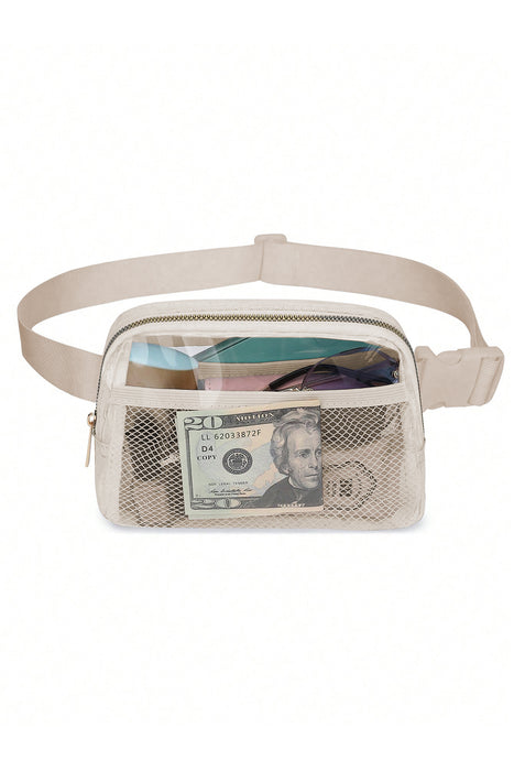 Black Adjustable Straps Zipper Clear Waist Bag