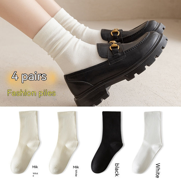 White Women's Mid-tube Socks Solid Color