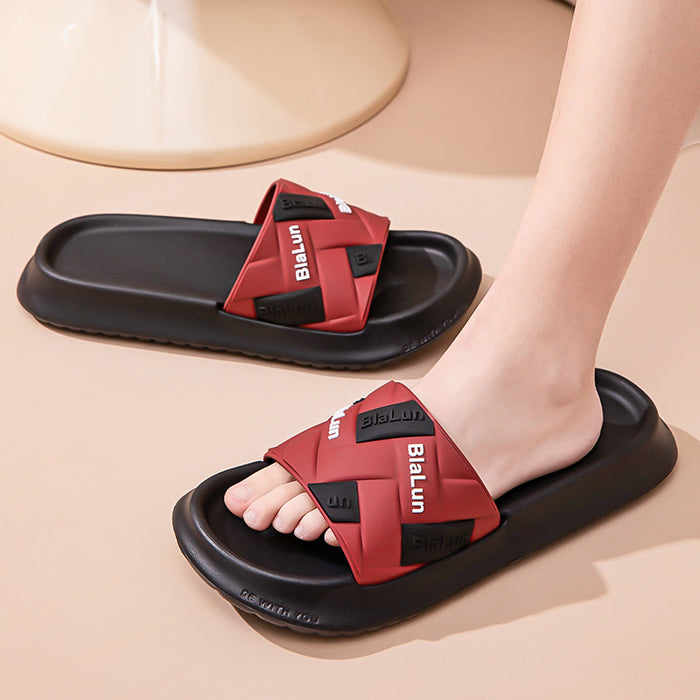 Color-block Letter Slippers For Women Men Fashion Summer New House Shoes Couple Thick-soled Non-slip Home Slippers