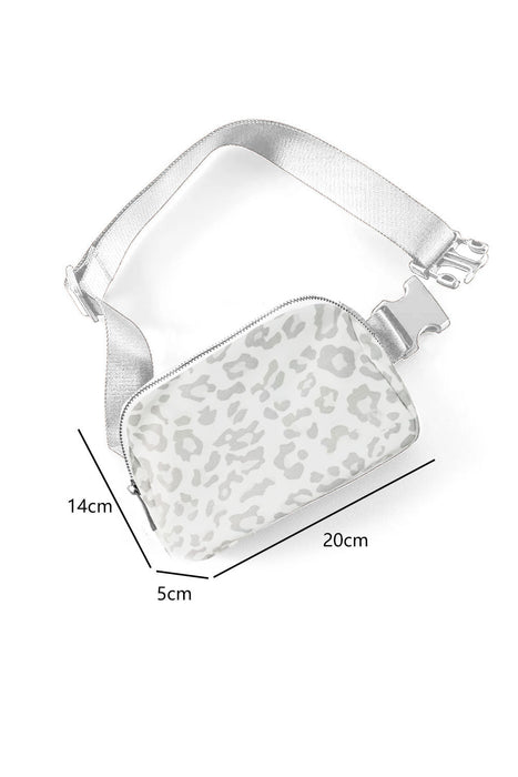 White 20*5*14cm Leopard Print Buckle Canvas Waist Pack Belt Bag