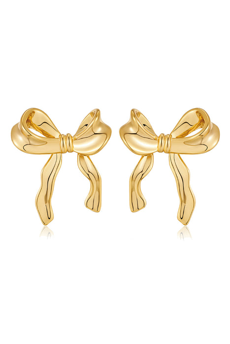 Gold Elegant Ribbon Bow Shape Stud Earrings