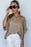 Taupe Collared Half Buttoned Batwing Sleeve Oversized Shirt