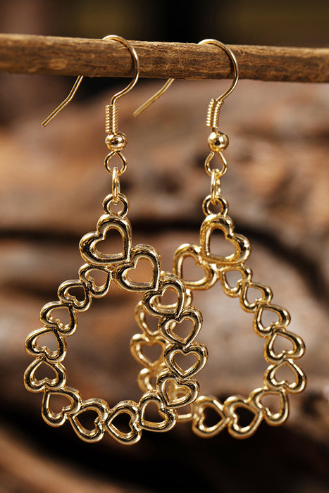 Gold Valentine Hollowed Heart Water Drop Shape Earrings