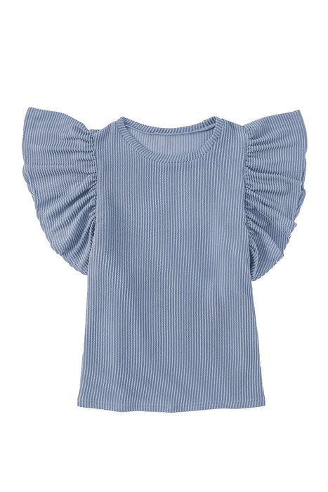 Blue Textured Butterfly Sleeve Casual Blouse for Women