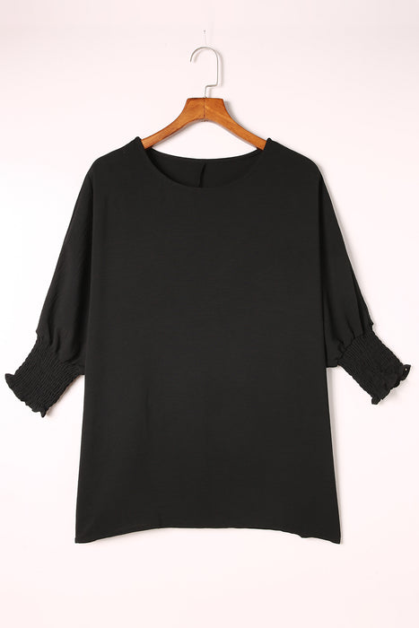 Black Plain Batwing Sleeve Business Casual Blouse for Women