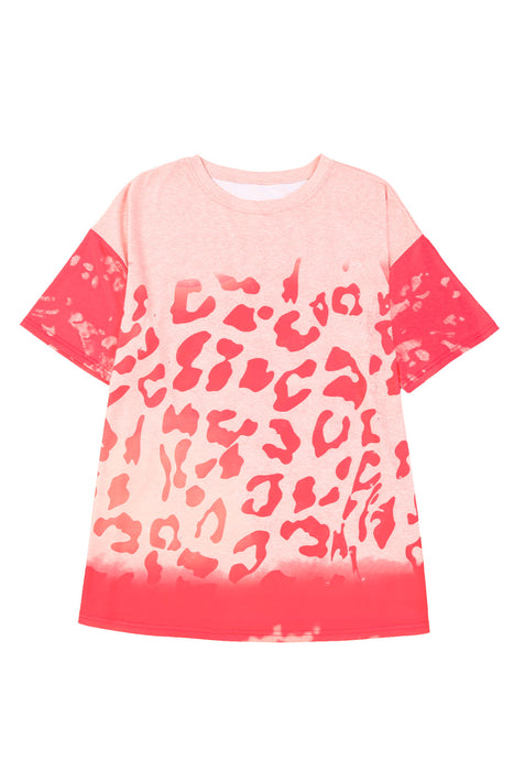 Pink Leopard Bleached Boyfriend Tunic T Shirt