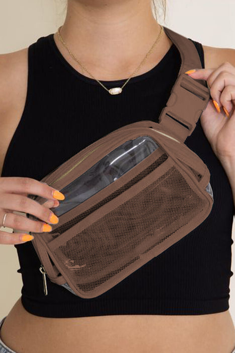 Black Adjustable Straps Zipper Clear Waist Bag