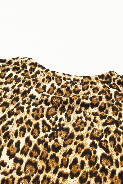 Casual Short Sleeve A-Line Crewneck Leopard Print Dress