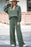 Mist Green Crinkle Split Neck Top Loose Drawstring Pants Set