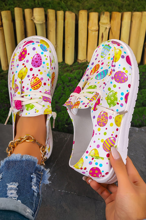 Light Pink Easter Eggs Printed Square Toe Slip On Sneakers