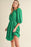 Dark Green Solid Color Round Neck Puff Sleeve Mini Dress