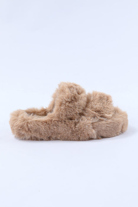 Brown Winter Plush Hollow Out Slippers