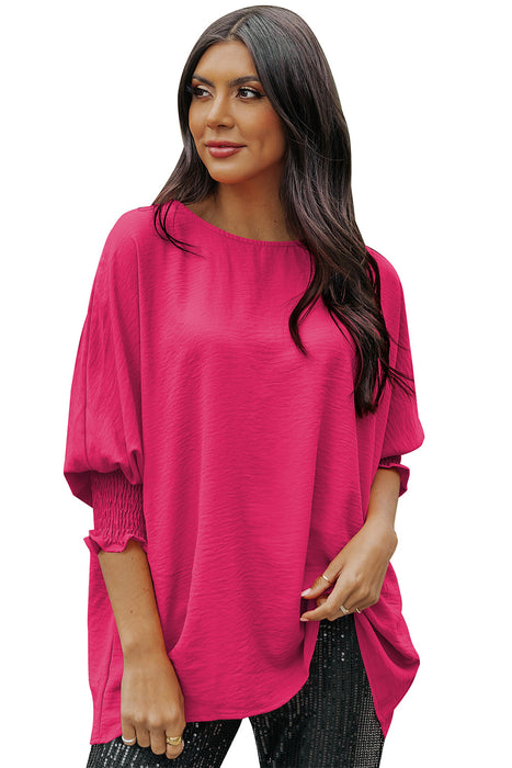 Black Plain Batwing Sleeve Business Casual Blouse for Women