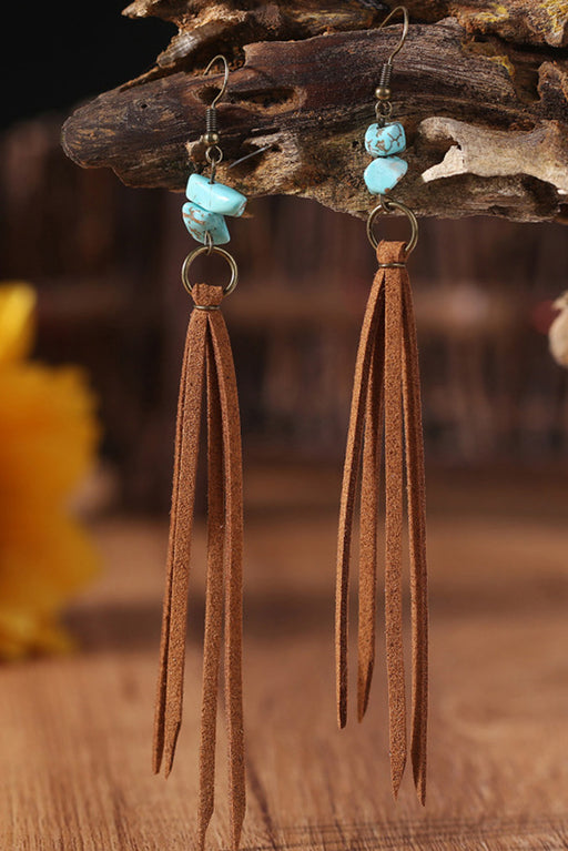 Brown Vintage Turquoise Tassel Drop Earrings