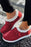 Fiery Red Lace Up Corduroy Fur Lined Slips On Shoes