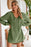 Green Pleated V Neck Crinkled Loose Tunic Top