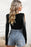 Black Rhinestone Fringed Cold Shoulder Long Sleeve Bodysuit