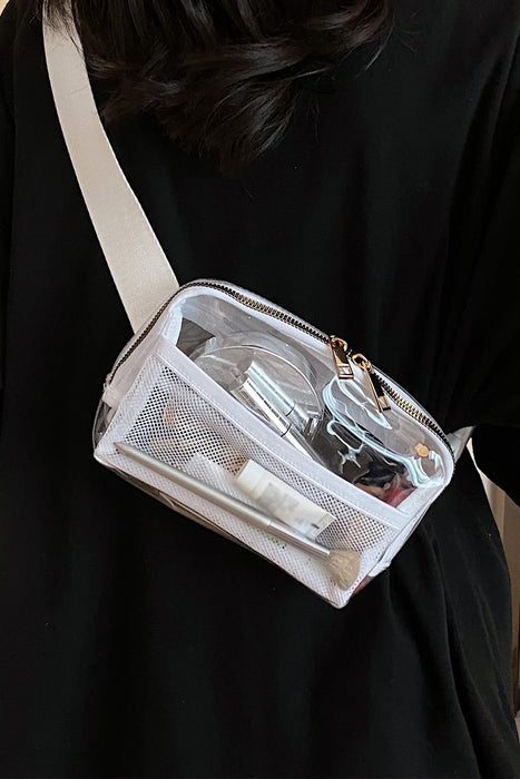 Black Adjustable Straps Zipper Clear Waist Bag