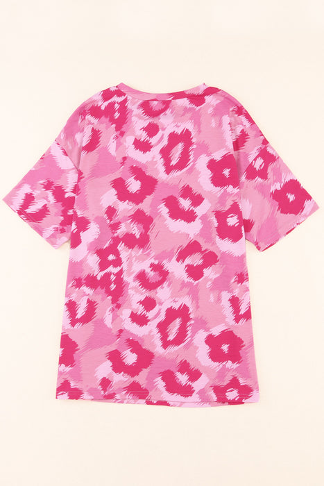 Pink Leopard Print Drop Sleeve Oversized T Shirt