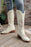 Bright White Geometric Leather Embroidered Boots