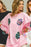 Pink Easter Sequin Egg Print Drop Shoulder Graphic Oversized Sweatshirt