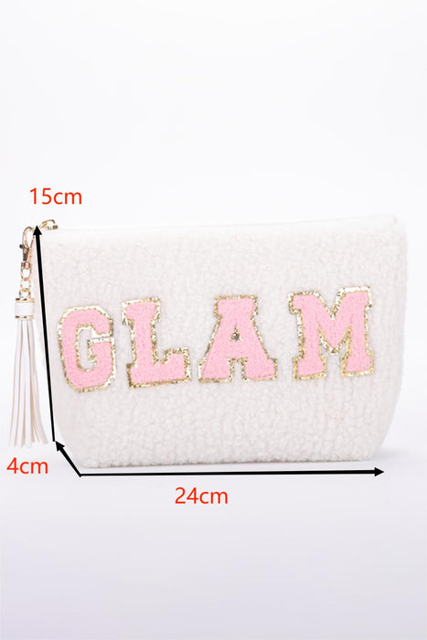 Pink Sparkle Letter Pattern Tassel Zipper Makeup Bag