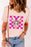 Pink Easter Rabbit Checkered Flower Graphic O Neck T Shirt