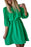 Dark Green Solid Color Round Neck Puff Sleeve Mini Dress