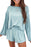 Sky Blue Long Sleeve Top & Shirred High Waist Shorts Set