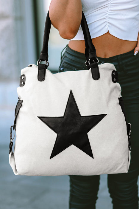 Beige Casual Star Pattern Canvas Tote Bag