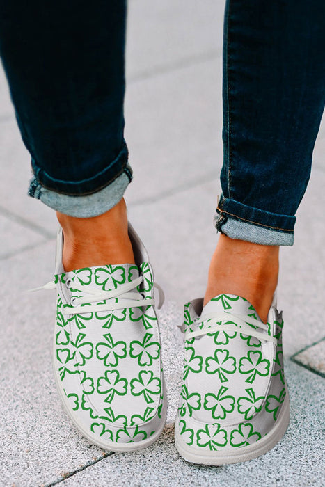 White St Patricks Day Color Contrast Clover Slip On Shoes