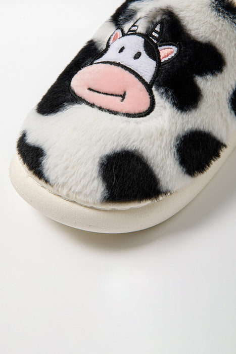 White Cartoon Animal Embroidered Fuzzy Home Slippers