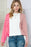 Pink and White Color Block Leopard Print Waffle Knit Long Sleeve Top