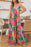 Multicolor Geometric Colorblock V Neck Tiered Maxi Dress