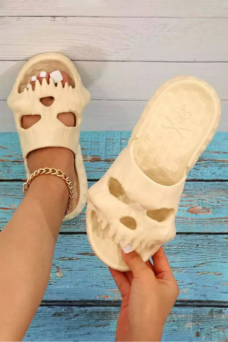 Beige Halloween Skull Open Toe Non-Slip Slippers