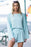 Sky Blue Long Sleeve Top & Shirred High Waist Shorts Set