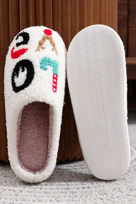 White Christmas LOVE Letter Graphic Fuzzy Slipper