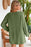 Green Pleated V Neck Crinkled Loose Tunic Top