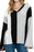 Black Color Block Ribbed Knit V Neck Pullover Long Sleeve Top