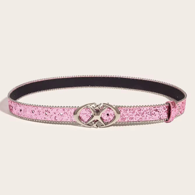 Women's Silver Belt With Sequin Buckle Belt