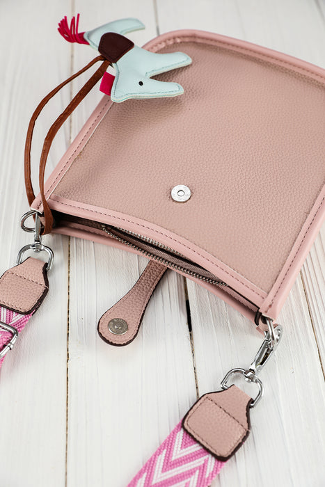 Pink Casual Solid Braid Strap Crossbody Bag